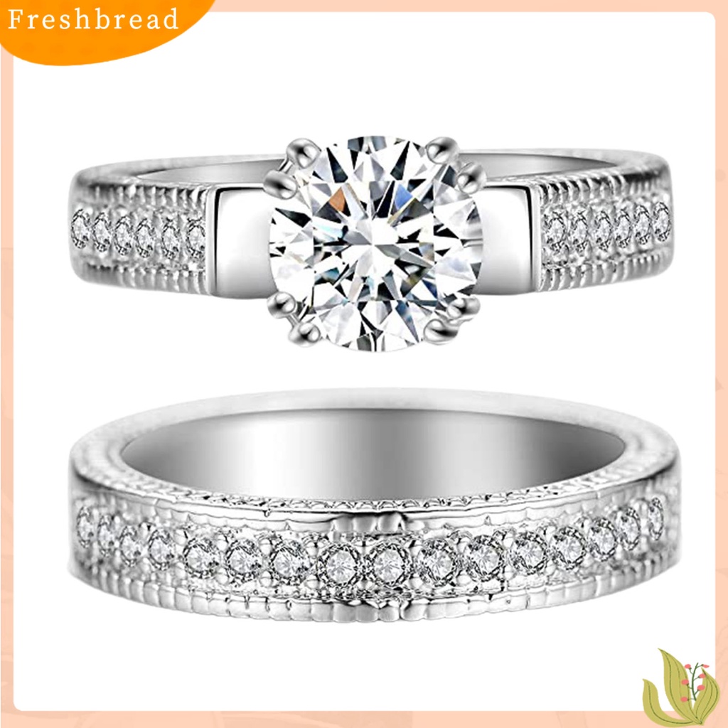 &lt; Freshbread &gt; 2Pcs Cincin Couple Bentuk Geometri Cubic Zirconia Pria Wanita Shiny All Match Rings Untuk Pernikahan