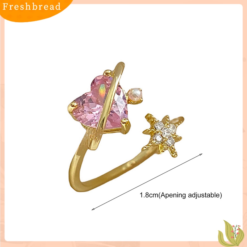 &lt; Freshbread &gt; Berlian Imitasi Bersinar Dapat Disesuaikan Wanita Cincin Pink Cubic Zirconia Jantung Pembukaan Cincin Perhiasan Aksesoris