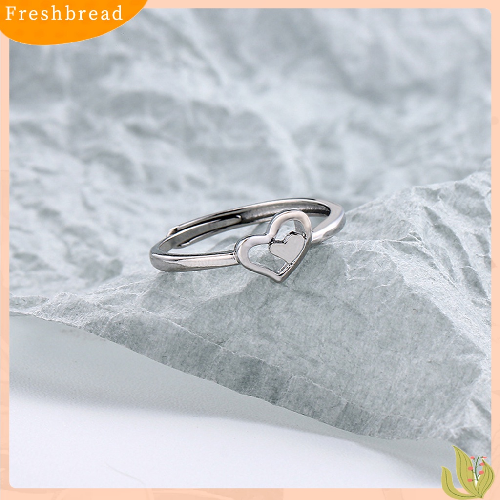 &lt; Freshbread &gt; Wanita Cincin Berongga Keluar Perhiasan Hati Ganda Gaya Korea Cut-out Finger Ring Untuk Pesta Perjamuan Prom