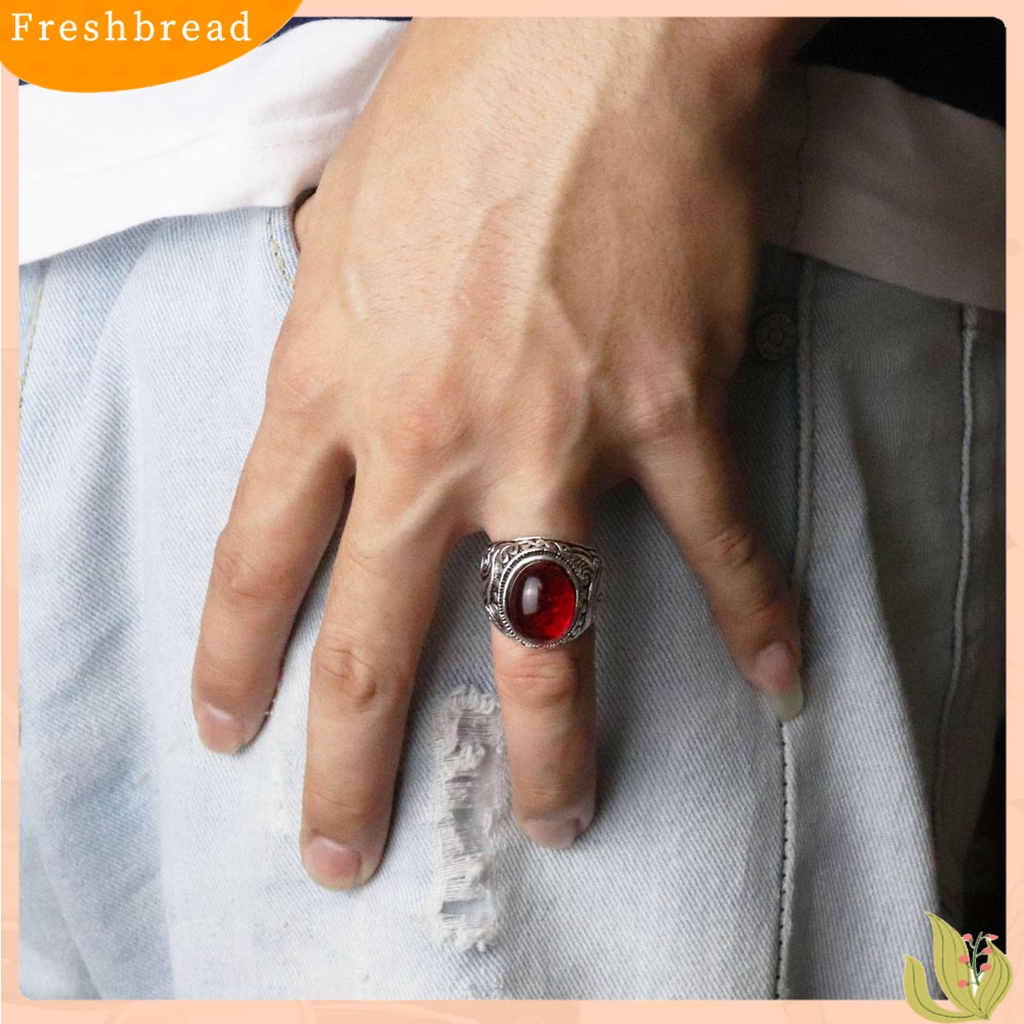 &lt; Freshbread &gt; Ukir Gaya Batu Pria Cincin Paduan Merah Permata Imitasi Jari Cincin Perhiasan Alat Ekstra