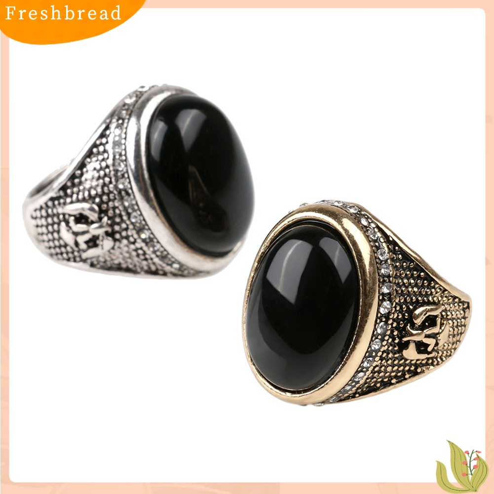 &lt; Freshbread &gt; Man Vintage Keren Besar Hitam Berlian Imitasi Bertatahkan Jari Cincin Perhiasan Hadiah Pesta