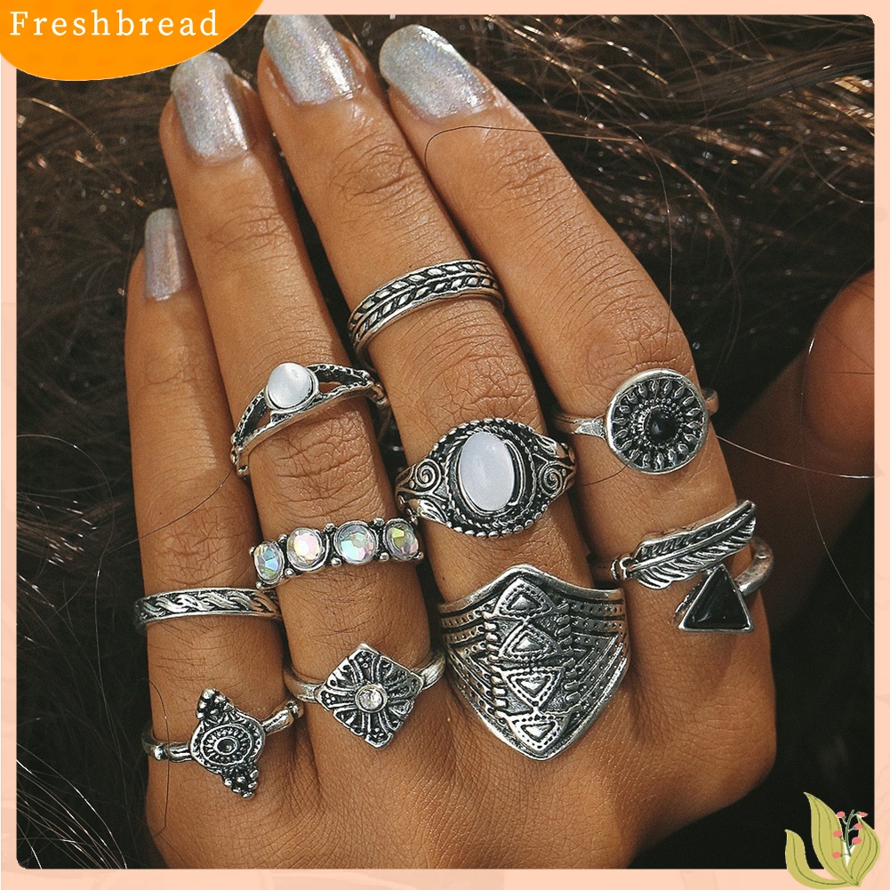 &lt; Freshbread &gt; 10Pcs/Set Boho Wanita Retro Sun Feather Arrow Ukir Buku Jari Midi Susun Rings