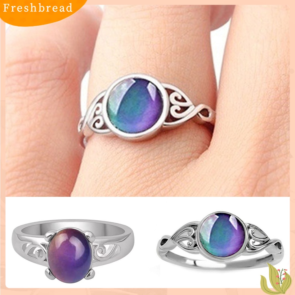 &lt; Freshbread &gt; Perhiasan Cincin Geometris Dress Up Aksesori Perhiasan Perubahan Warna Mood Oval Jari Cincin Wanita Jewelry