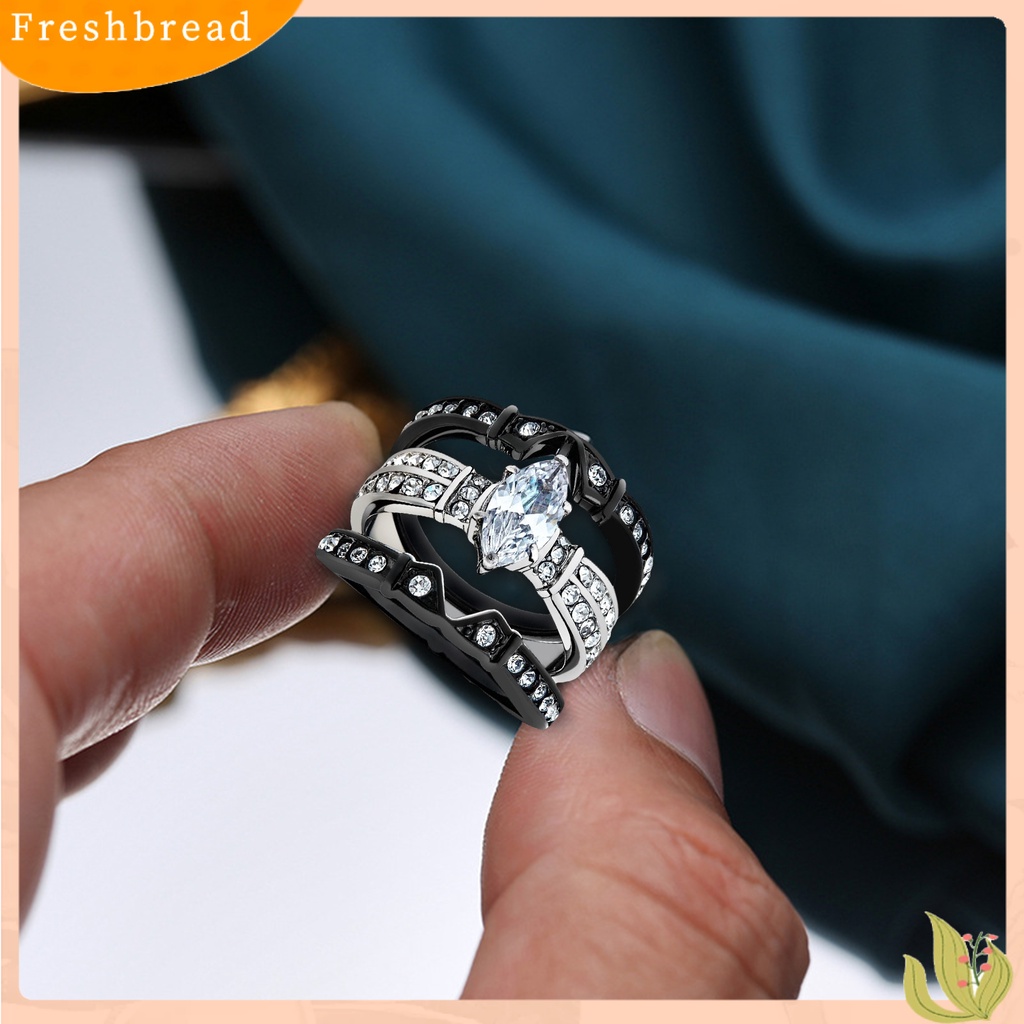 &lt; Freshbread &gt; 3Pcs Wanita Cincin Mewah Tiga Lapisan Mengkilap Cubic Zirconia Hias Berkilau Platinum Disepuh Wanita Lamaran Rings Perhiasan Pernikahan Aksesori Fashion