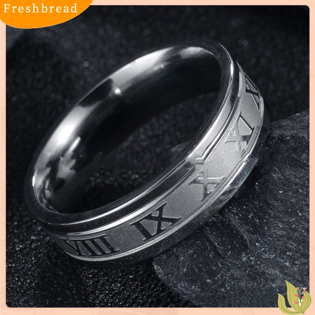 &lt; Freshbread &gt; Lebar Angka Romawi Pria Cincin Stainless Steel Sederhana Halus Jari Cincin Perhiasan Fashion