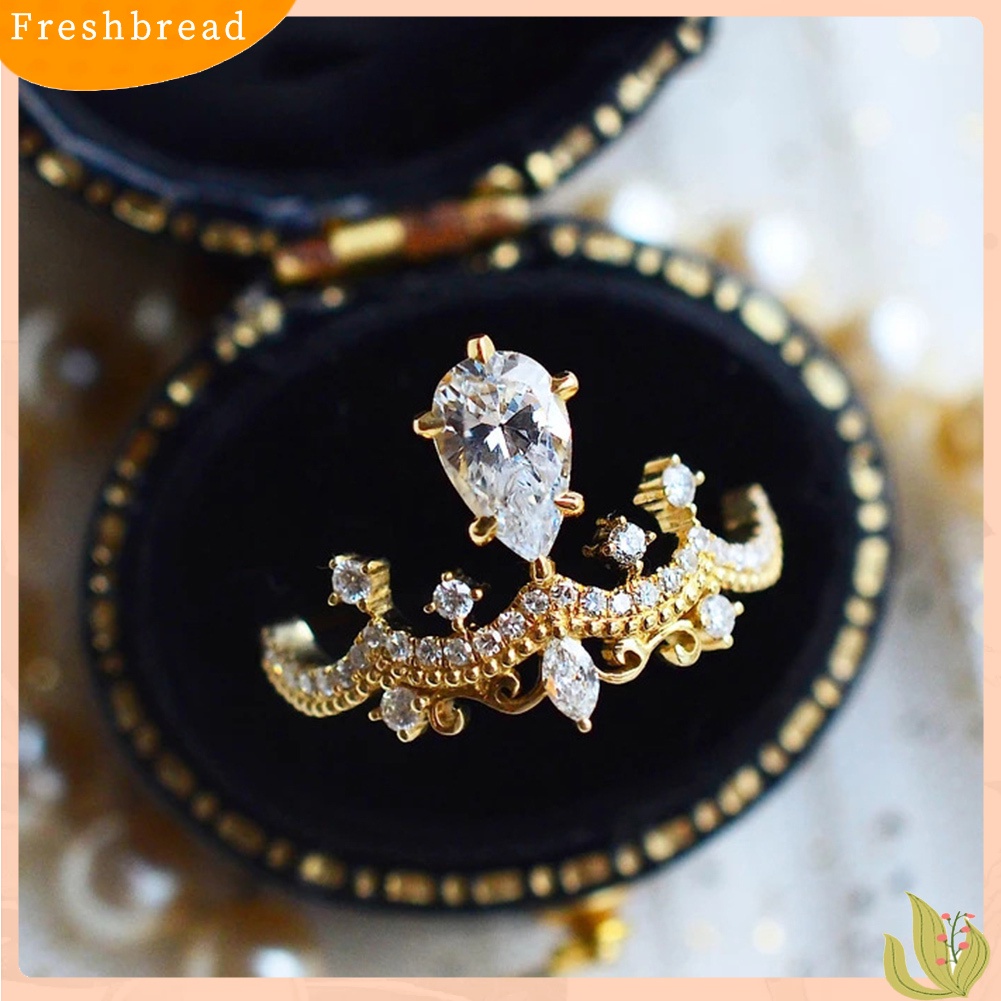 &lt; Freshbread &gt; Wanita Teardrop Cubic Zirconia Bertatahkan Mahkota Jari Cincin Pernikahan Perhiasan Hadiah