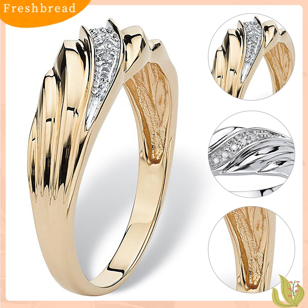 &lt; Freshbread &gt; Two-tone Indah Pernikahan Band Permukaan Halus Memutar Berlian Imitasi Wanita Cincin Pesona Perhiasan