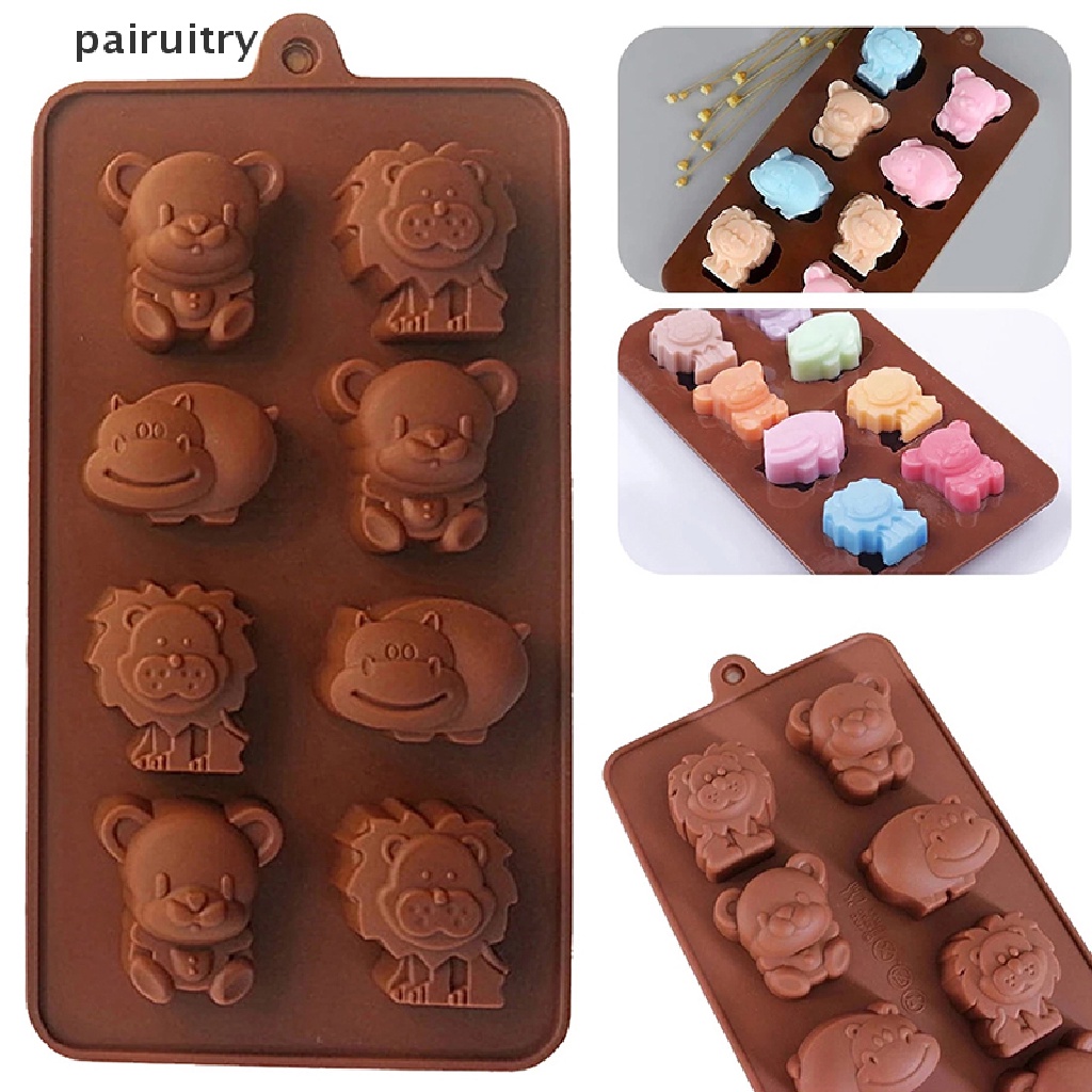 Prt Cetakan Silikon Hewan Bentuk Hippo Lion Bear Coklat Sabun Kue Peralatan Dapur DIY PRT