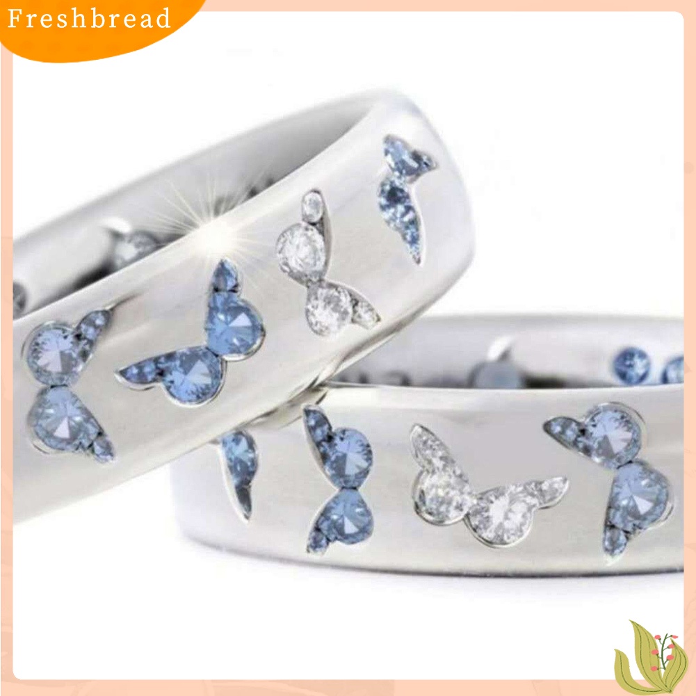 &lt; Freshbread &gt; Fashion Wanita Kupu-Kupu Cubic Zirconia Bertatahkan Jari Cincin Perhiasan Pesta Pernikahan