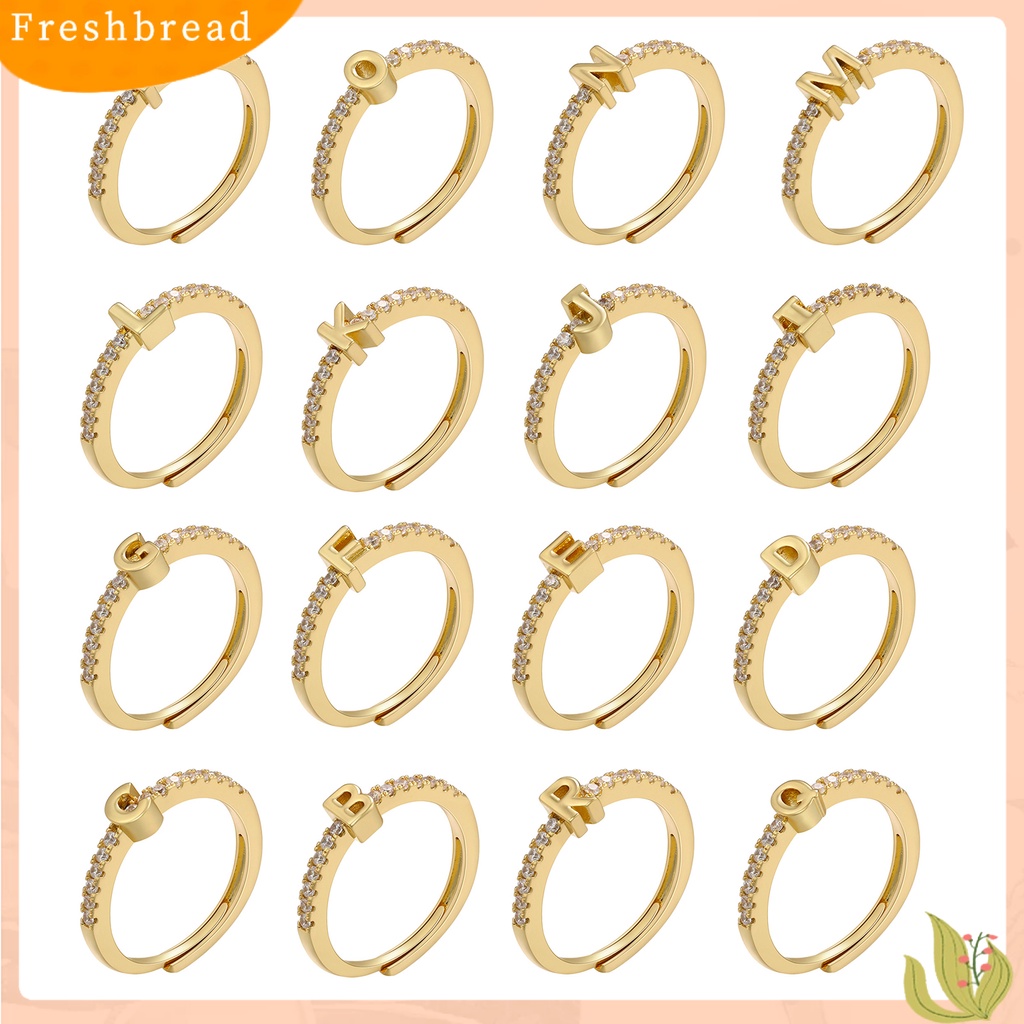 &lt; Freshbread &gt; Cincin Jari Pembukaan Yang Dapat Disesuaikan 26abet Faux-diamond-set Geometris Bertatahkan Huruf Band Cincin Pakaian Sehari-Hari