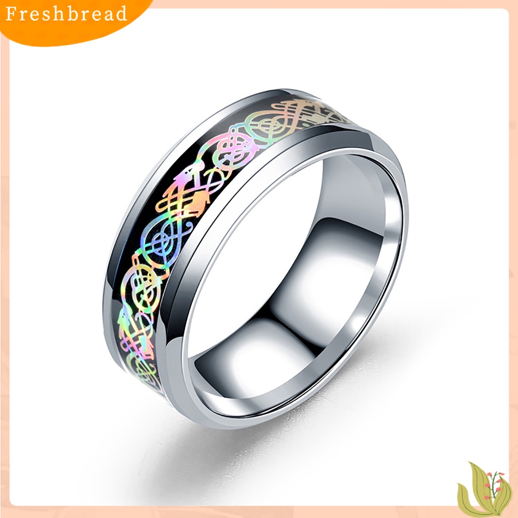 &lt; Freshbread &gt; Unisex Cincin Lebar Permukaan Halus Stainless Steel Warna-Warni Pola Mempesona Jari Cincin Perhiasan Fashion