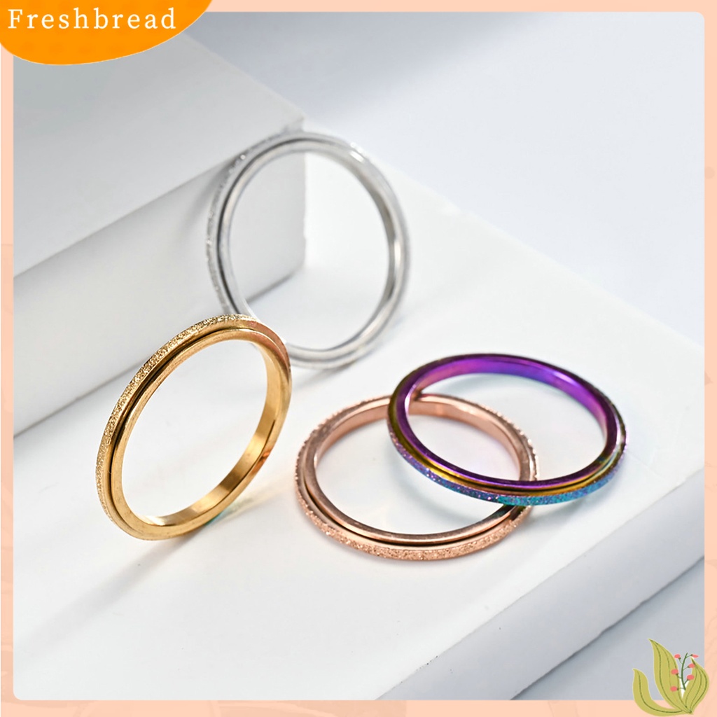 &lt; Freshbread &gt; Wanita Cincin 2mm Slim Frosted Rotatable Polished Stress Relief Stainless Steel Gaya Sederhana Jari Cincin Perhiasan Fashion