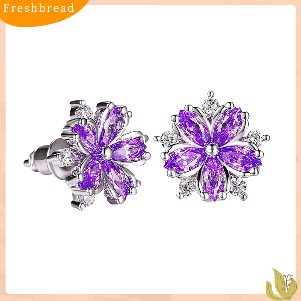 &lt; Freshbread &gt; 1pasang Anting Pejantan Cherry Dekorasi Perhiasan Sparkling Bentuk Bunga Stud Earrings Hadiah Ulang Tahun