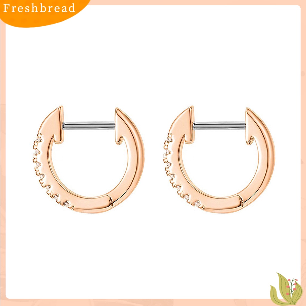 &lt; Freshbread &gt; Wanita Berlian Imitasi Sederhana Bentuk Bulat Stainless Steel Anti-Alergi Anting Hoop