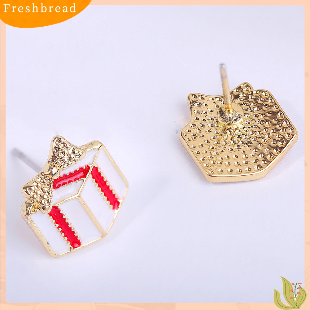 &lt; Freshbread &gt; Wanita Natal Kepala Rusa Berlian Imitasi Bertatahkan Anting Stud Perhiasan Pesta Xmas