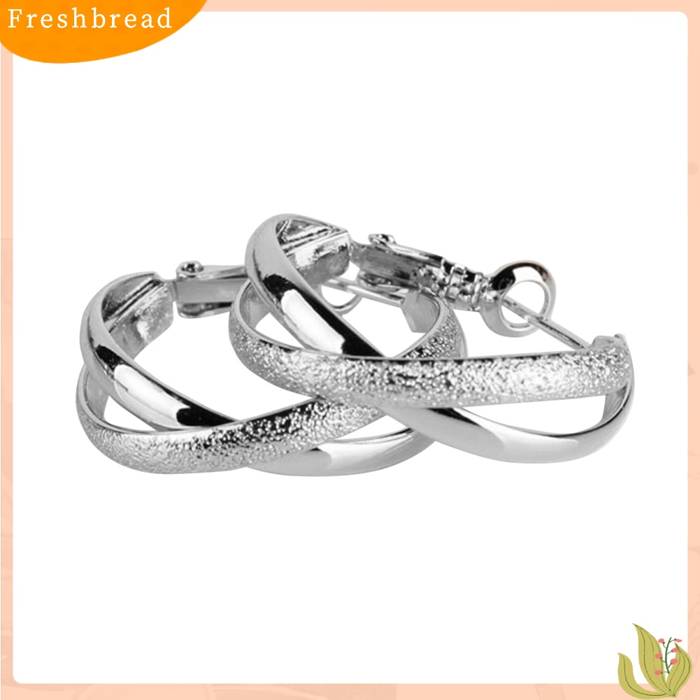 &lt; Freshbread &gt; Wanita Vintage Berongga Geometris Salib Klip Hoop Anting Lingkaran Perhiasan Hadiah