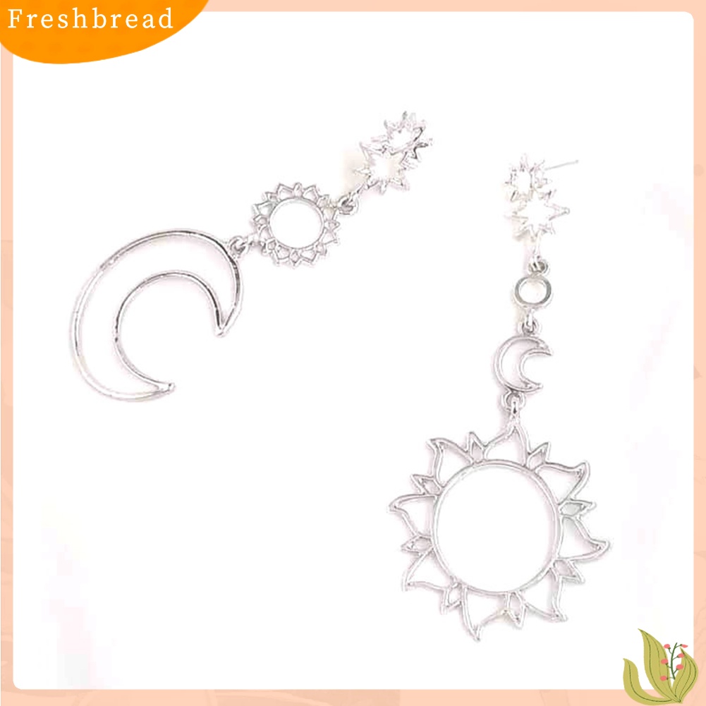 &lt; Freshbread &gt; Boho Wanita Berongga Bulan Bintang Matahari Menjuntai Asimetris Stud Earrings Perhiasan Hadiah