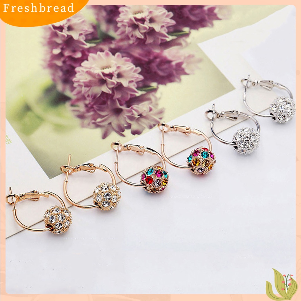 &lt; Freshbread &gt; 1pasang Anting Lady Anting Hoop Bola Berlian Imitasi Bulat Berkilau Warna-Warni Untuk Pakaian Sehari-Hari