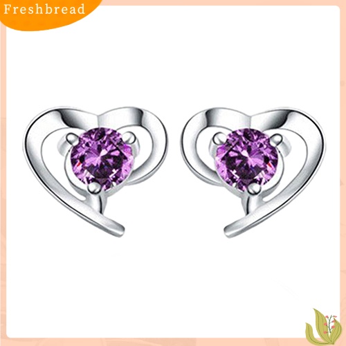 &lt; Freshbread &gt; Fashion Wanita Cinta Hati Cubic Zirconia925 Sterling Silver Ear Studs Earrings