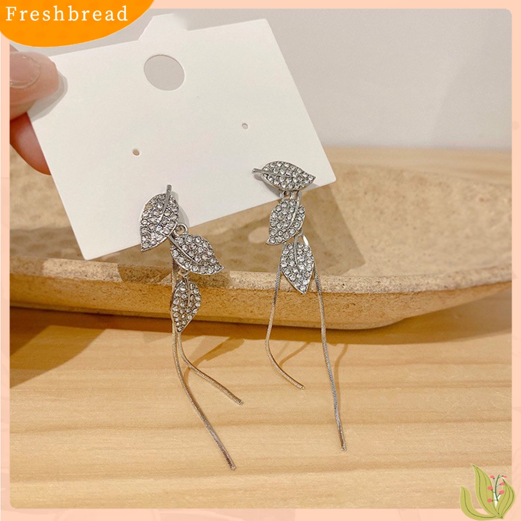 &lt; Freshbread &gt; 1pasang Anting Drop Rumbai Daun Bahan Alloy Kilau Terang Anting Panjang Untuk Pesta Cocktail