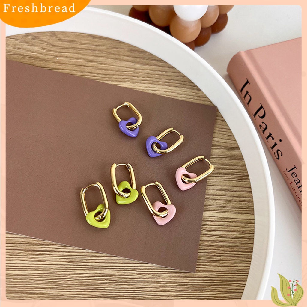 &lt; Freshbread &gt; 1pasang Anting Drop Heart Ear Buckle Alloy Gaya Korea Anting Menjuntai Warna Permen Untuk Prom