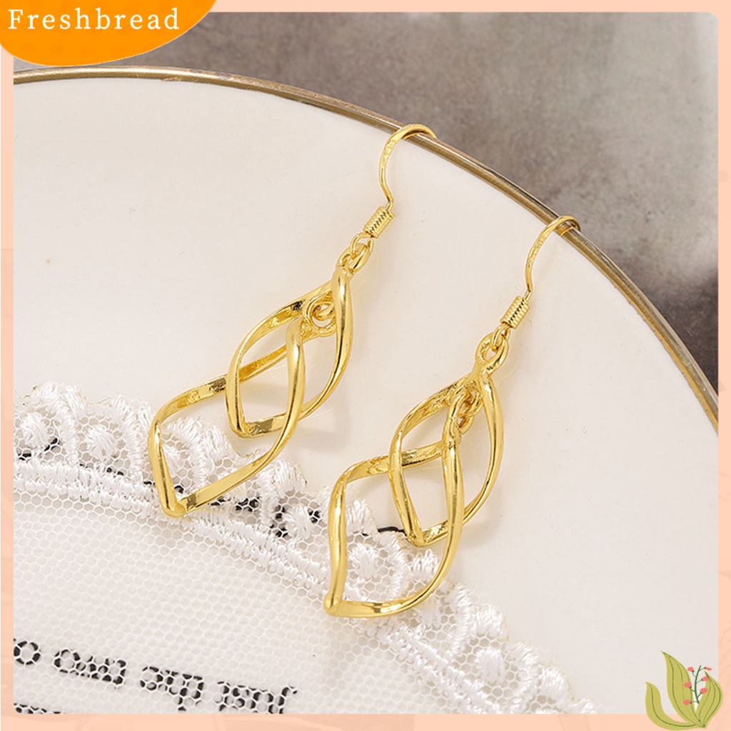 &lt; Freshbread &gt; 1pasang Anting Kait Linear Swirl Bohemian Perhiasan Halus Tahan Lama Drop Earrings Untuk Pakaian Sehari-Hari