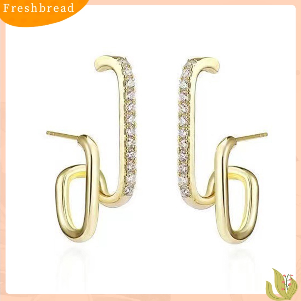 &lt; Freshbread &gt; 1pasang Ear Studs Irregular U Shape Jewelry Shinng Rhinestones Stud Earrings Untuk Pesta Pernikahan Perjamuan Prom