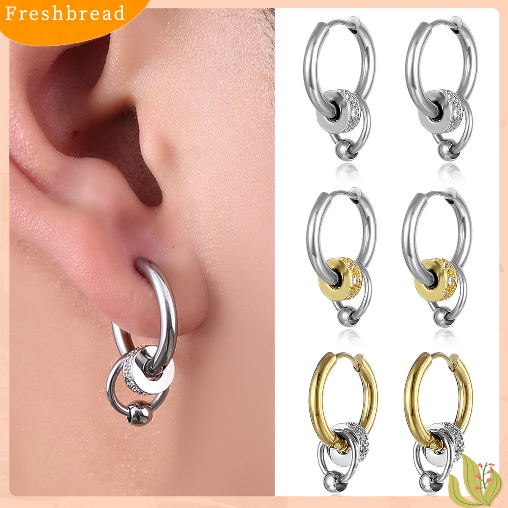 &lt; Freshbread &gt; 1pasang Ear Studs Multi-layers Cincin Punk Hip Hop Kepribadian Hadiah Baja Titanium Keren Sederhana Pria Anting Perhiasan Fashion