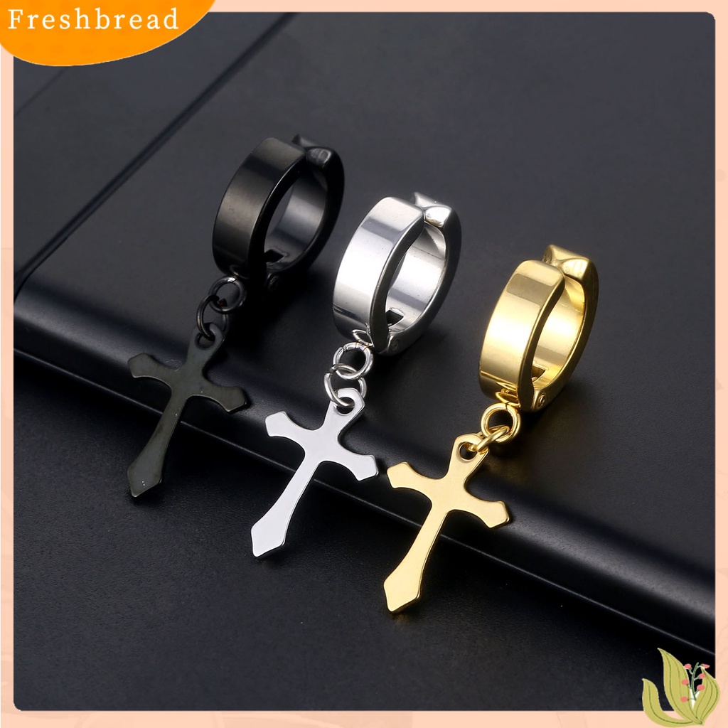 &lt; Freshbread &gt; 1pasang Unisex Menjuntai Anting Cross Hip Hop Perhiasan Simple Bright Luster Hoop Earrings Untuk Pakaian Sehari-Hari