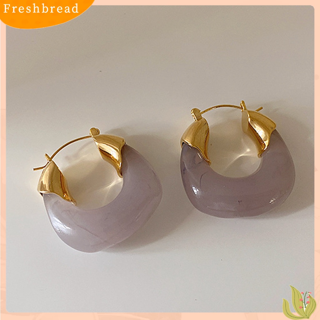 &lt; Freshbread &gt; 1pasang Anting Resin All-match Hias Glossy Retro Stud Hook Hoop Earrings Untuk Pernikahan