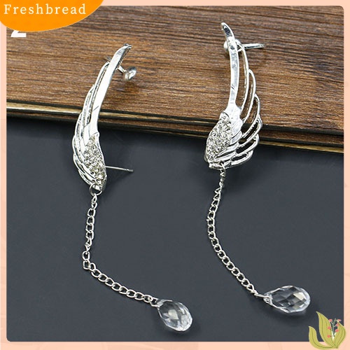 &lt; Freshbread &gt; Elegan Berongga Sayap Malaikat Teardrop Menjuntai Ear Cuff Non Piercing Stud Earrings