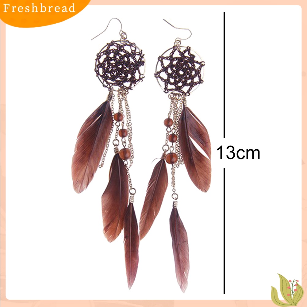 &lt; Freshbread &gt; Dreamcatcher Tassel Beads Drop Menjuntai Statement Wanita Kait Anting Perhiasan