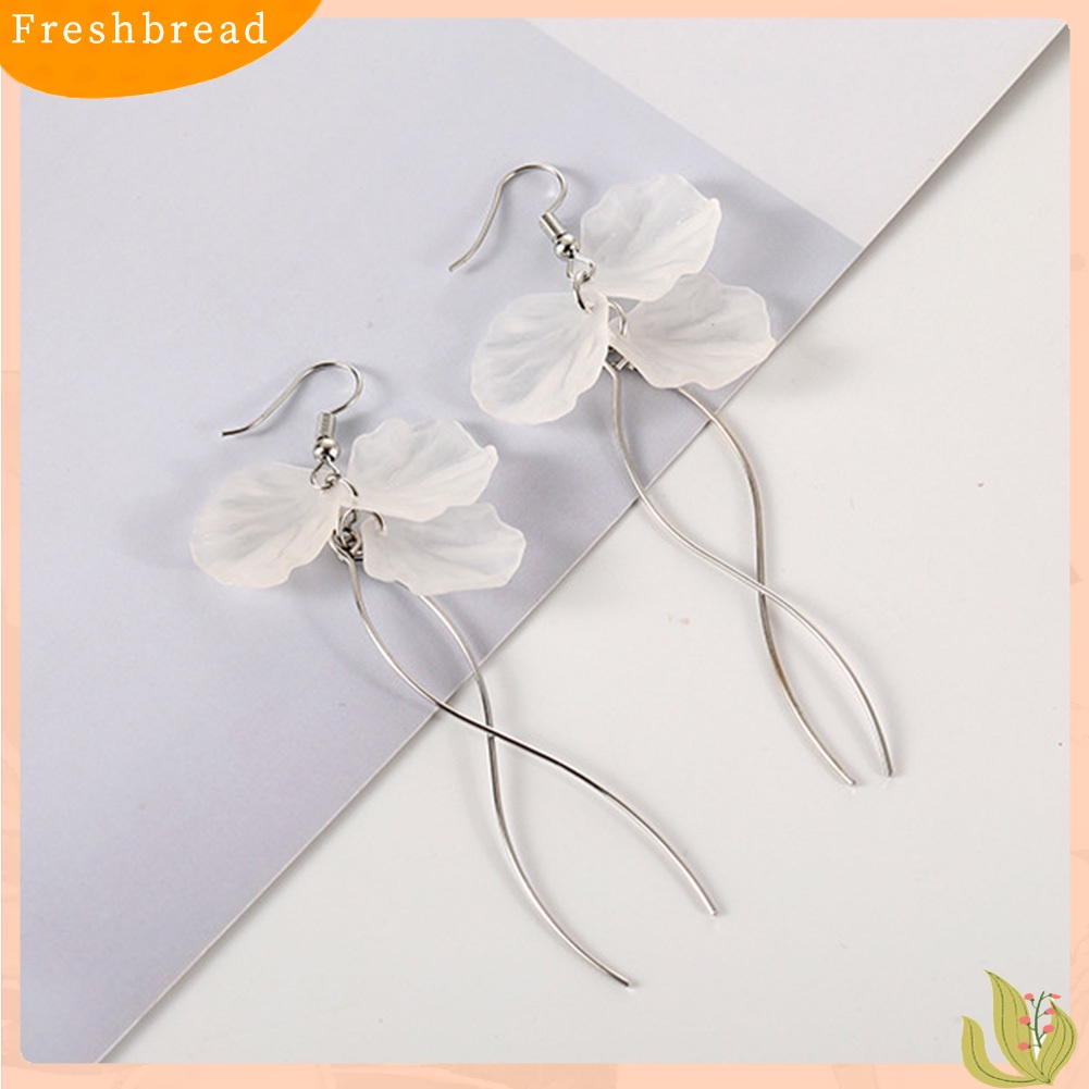 &lt; Freshbread &gt; Anting Kait Fashion Anting Desain Menjuntai Panjang Bentuk Kelopak Elegan Untuk Wanita