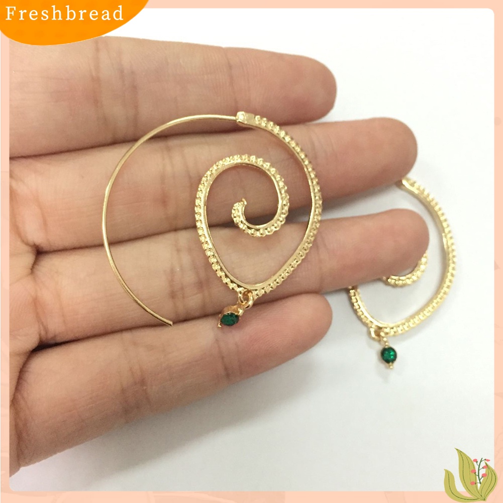 &lt; Freshbread &gt; Wanita Berlian Imitasi Tetesan Air Spiral Menjuntai Gear Hook Anting Pernyataan Perhiasan