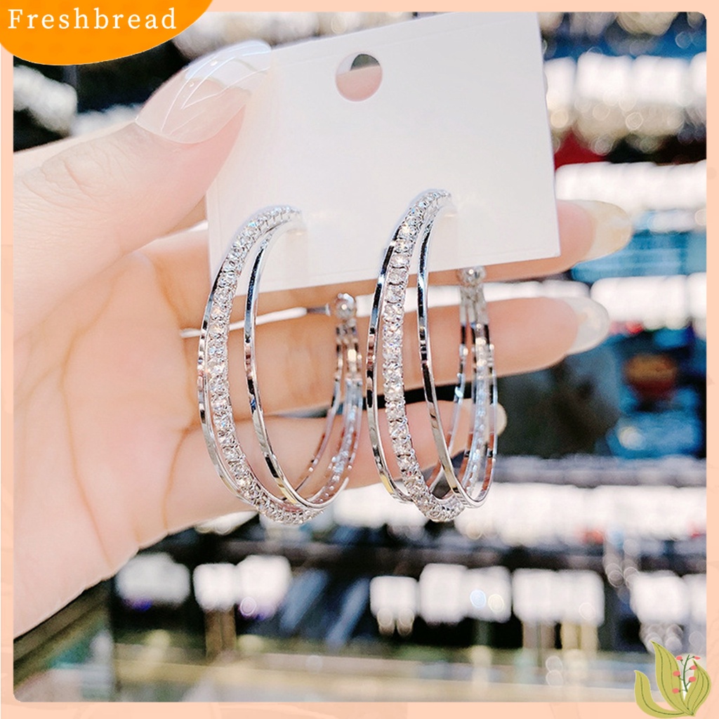 &lt; Freshbread &gt; 1pasang Anting Lady Bulat Berlian Imitasi Portable Anting Menjuntai Anti Cacat Untuk Kerja