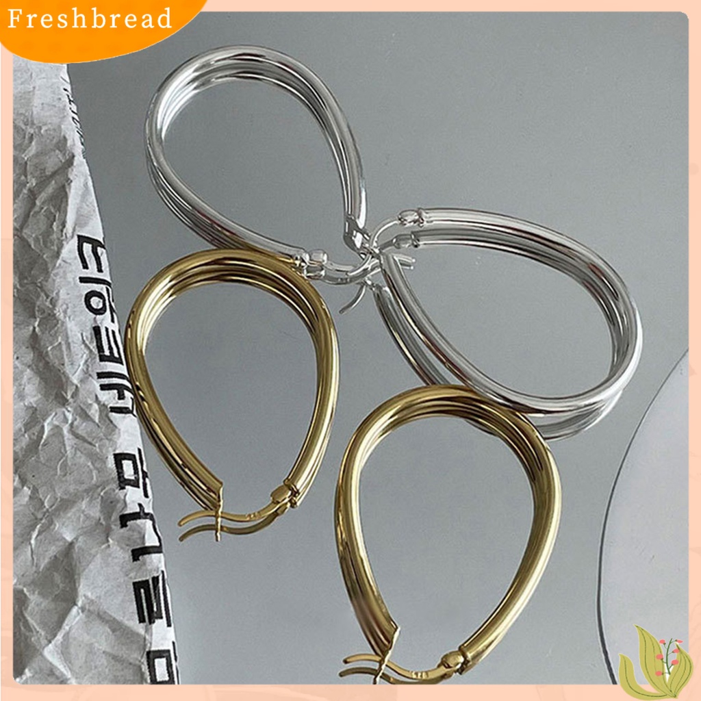 &lt; Freshbread &gt; 1pasang Drop Anting Berlebihan Berongga Besar Tetesan Air Dipoles Warna Emas Perak Wanita Anting Perhiasan Fashion