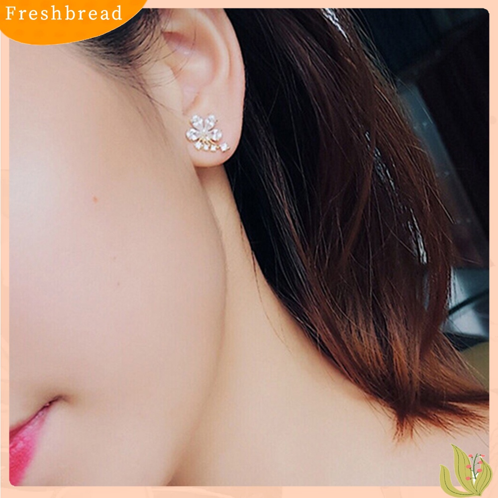 &lt; Freshbread &gt; Wanita Cubic Zirconia Mutiara Imitasi Hias Bunga Telinga Stud Anting Perhiasan Hadiah