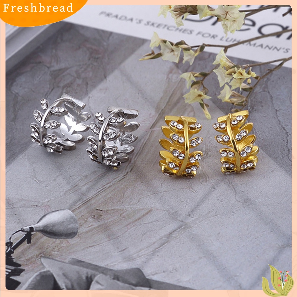 &lt; Freshbread &gt; Wanita Fashion Cubic Zirconia Hias Daun Menjuntai Huggie Earrings Piercing Perhiasan