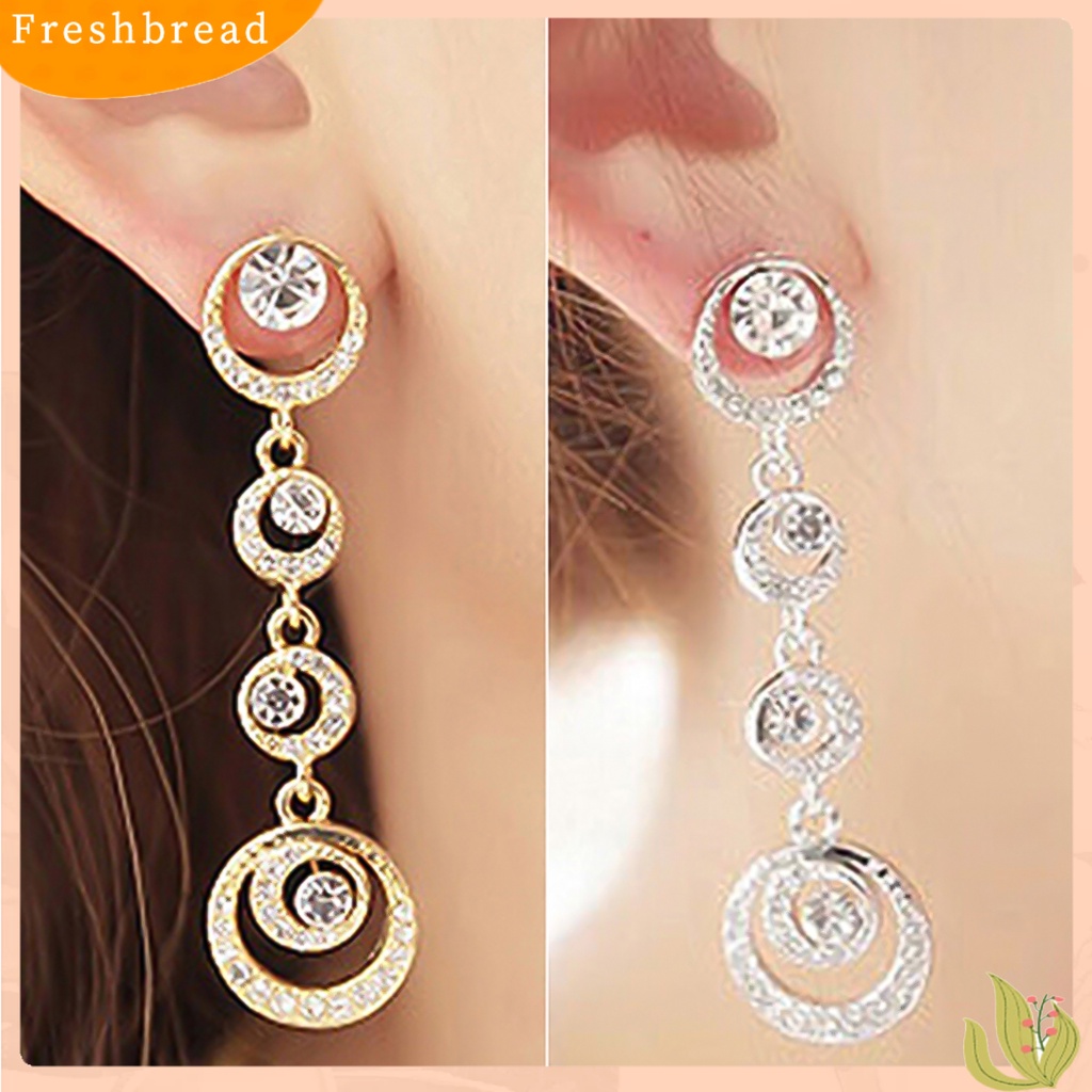 &lt; Freshbread &gt; Anting Tusuk Lingkaran Menjuntai Mempesona Berlian Imitasi Wanita Panjang Drop Ear Studs Jewelry Untuk Pernikahan