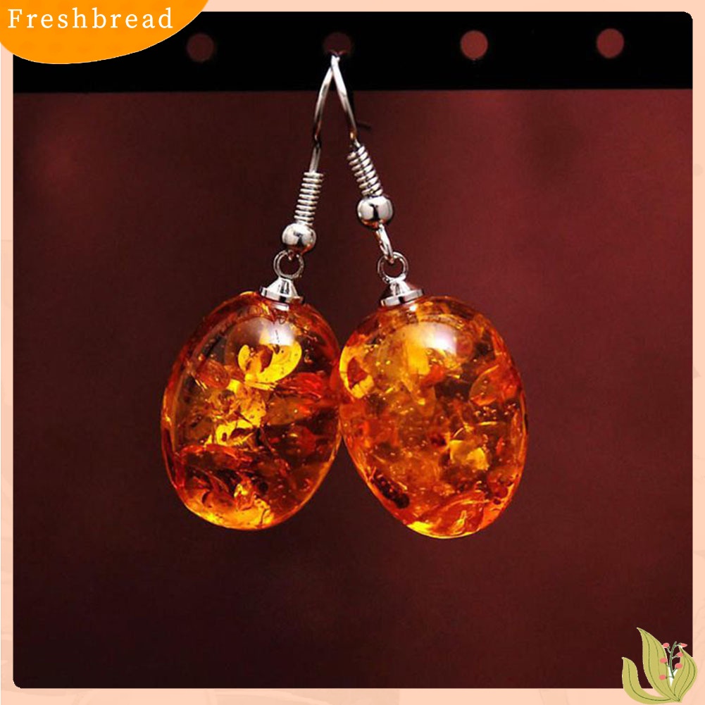 &lt; Freshbread &gt; Vintage Oval Berbentuk Imitasi Amber Menjuntai Kait Anting Wanita Tindik Perhiasan Hadiah