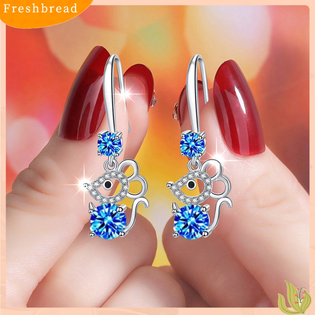 < Freshbread > Wanita Bergaya Berlian Imitasi Bentuk Tikus Alloy Anti-Alergi Kait Anting Eardrop