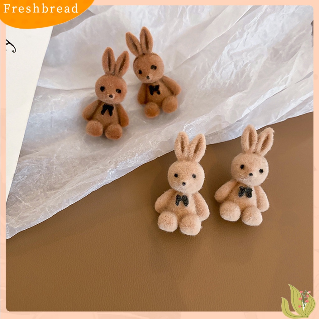 &lt; Freshbread &gt; 1pasang Ear Studs Elegant Silver plated Winter Hangat Flocking Velvet Rabbit Earrings Hadiah Hari Paskah