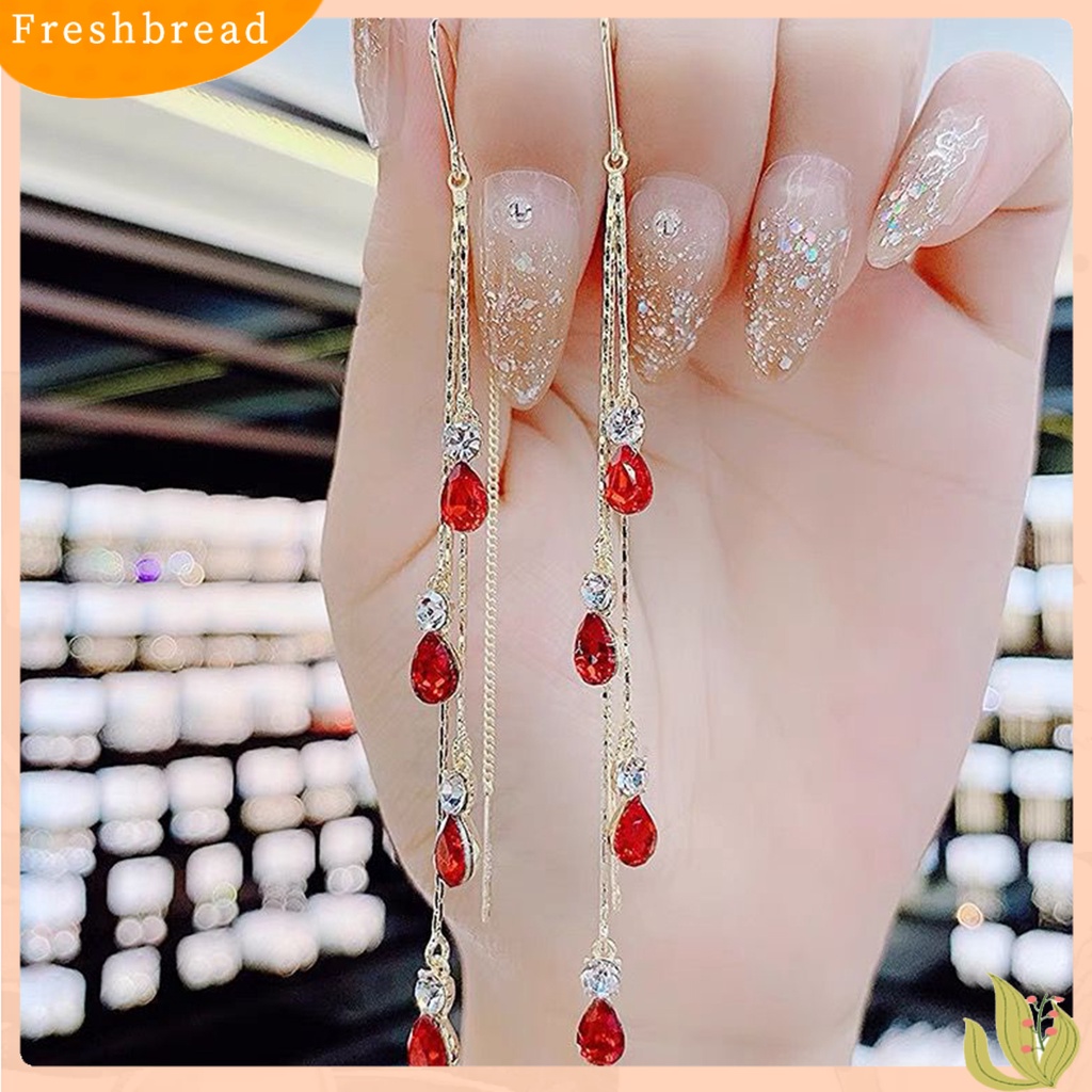 &lt; Freshbread &gt; 1pasang Wanita Drop Earrings Warna Kontras Shiny High-end Rumbai Kristal Imitasi Menjuntai Anting-Anting Hadiah Ulang Tahun