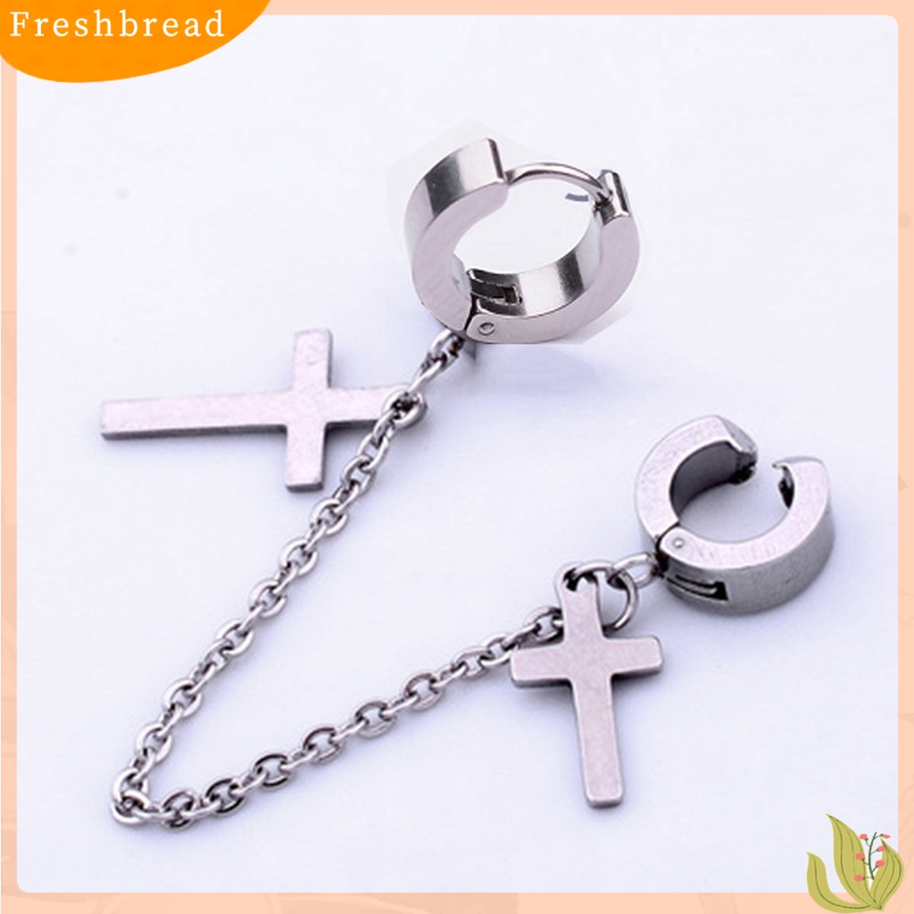 &lt; Freshbread &gt; 1Pc Punk Hip Hop Rantai Logam Telinga Manset Kreatif Salib Rumbai Pria Anting Perhiasan Aksesoris