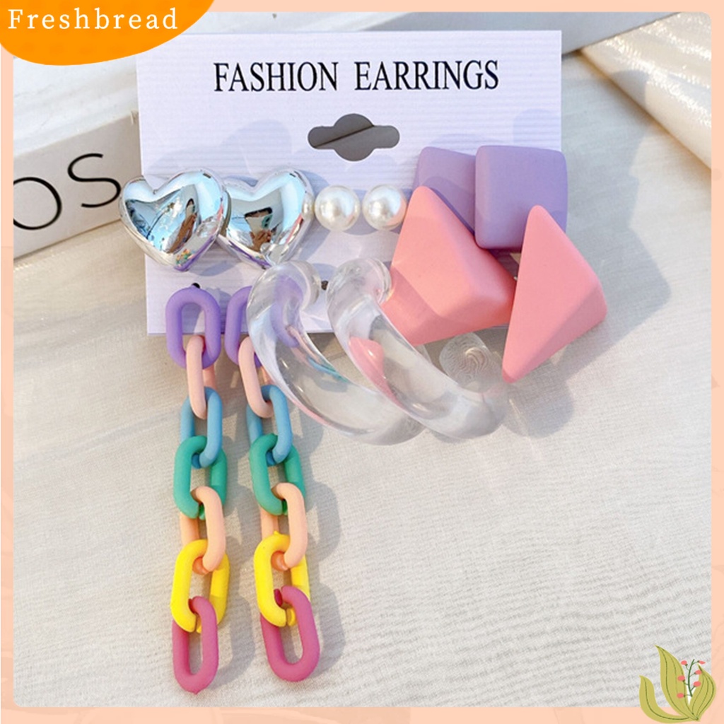 &lt; Freshbread &gt; 4/6pasang Anting Pejantan Geometris Tahan Luntur Permukaan Halus Manis Akrilik Jantung Kreatif Permen Warna Menjuntai Anting-Anting Perhiasan Aksesoris