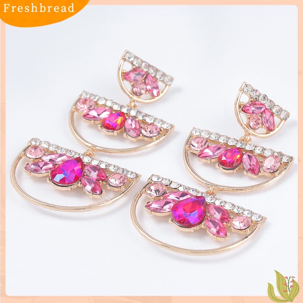 &lt; Freshbread &gt; Anting Warna-Warni Geometris Alloy Setengah Lingkaran Anting Menjuntai Panjang Untuk Wanita