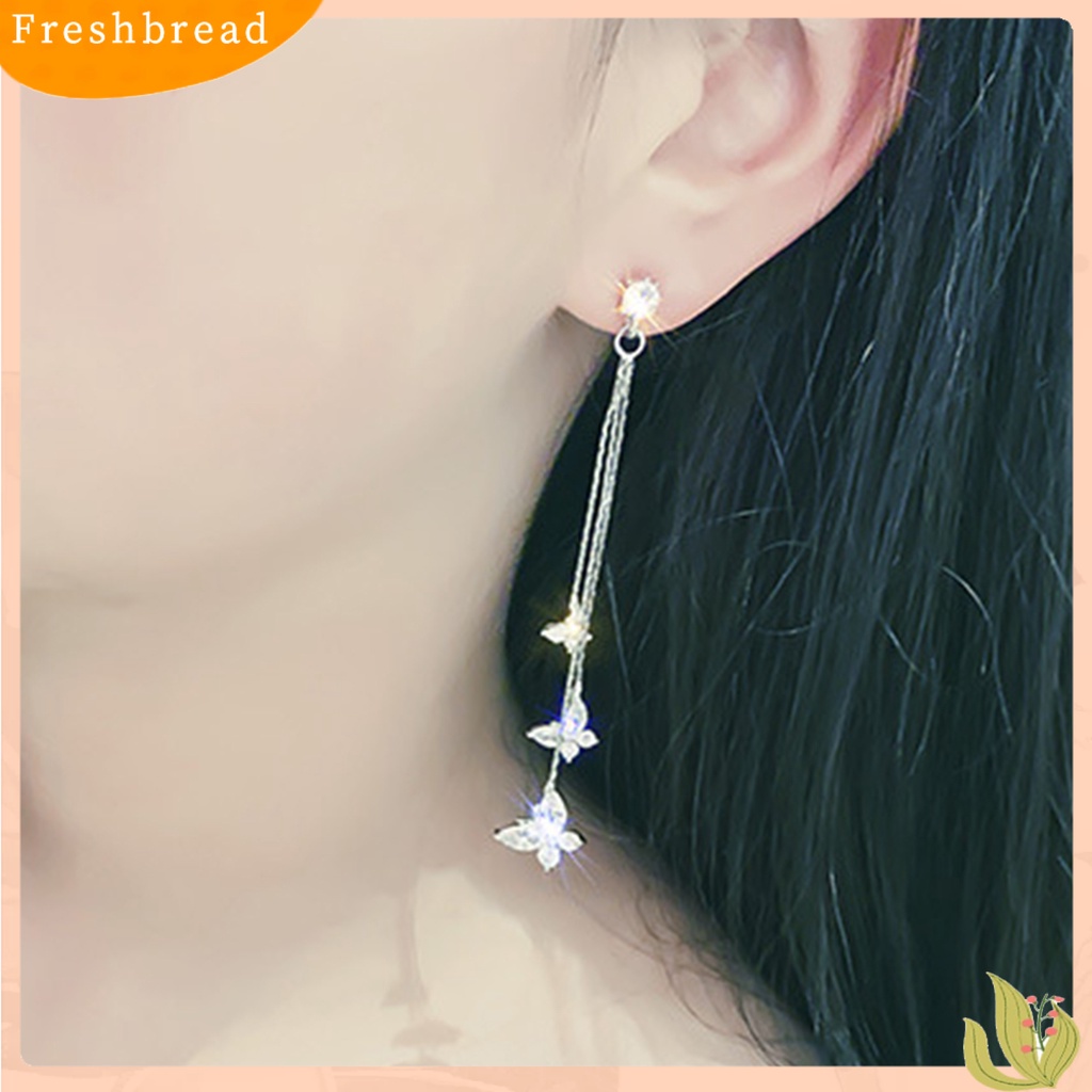 &lt; Freshbread &gt; 1pasang Wanita Linear Anting Gaya Bohemia Shiny Cubic Zirconia Rumbai Bentuk Kupu-Kupu Drop Earrings Perhiasan Pacaran