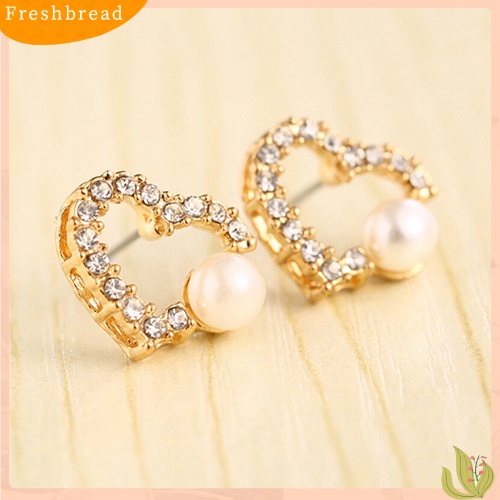 &lt; Freshbread &gt; Wanita Cinta Hati Berlian Imitasi Bunga Mutiara Imitasi Ear Studs Earrings Perhiasan Hadiah