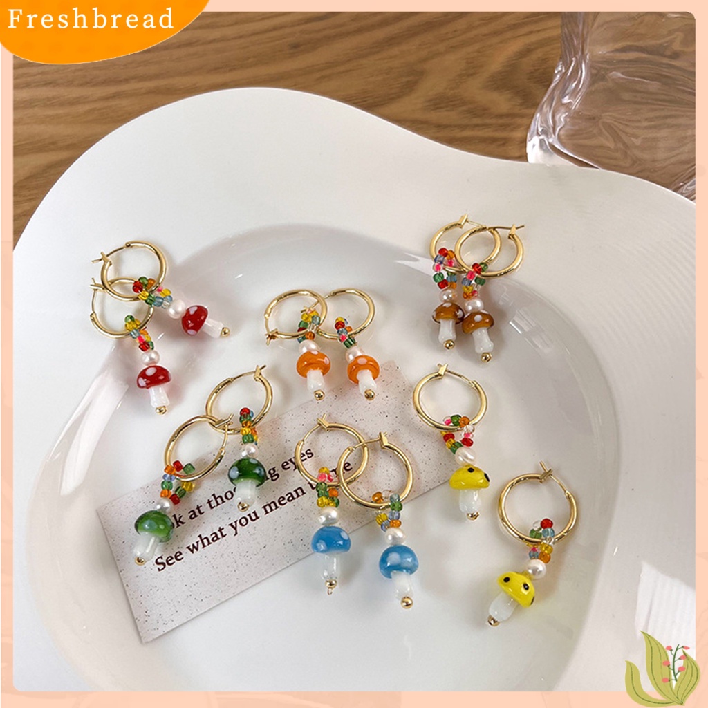 &lt; Freshbread &gt; 1pasang Anting Wanita Jamur Faux Glaze Alloy Gaya Korea Anting Menjuntai Warna-Warni Untuk Pakaian Sehari-Hari