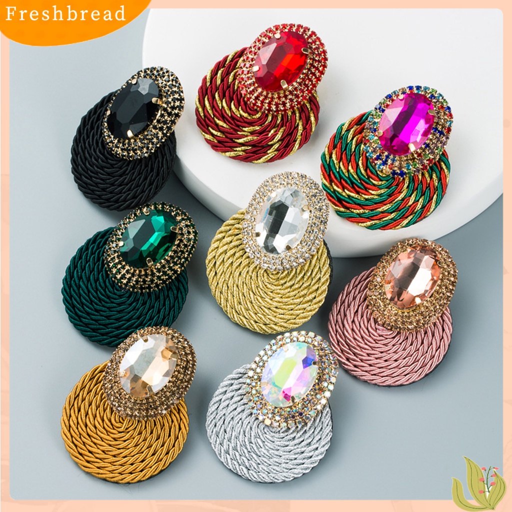 &lt; Freshbread &gt; 1pasang Anting Menjuntai Warna-Warni Berlian Imitasi Perhiasan Rajut Tangan Shiny Geometric Round Stud Earrings Untuk Pacaran